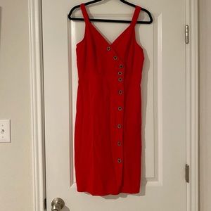 Red button down midi dress